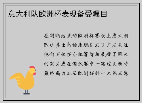 意大利队欧洲杯表现备受瞩目
